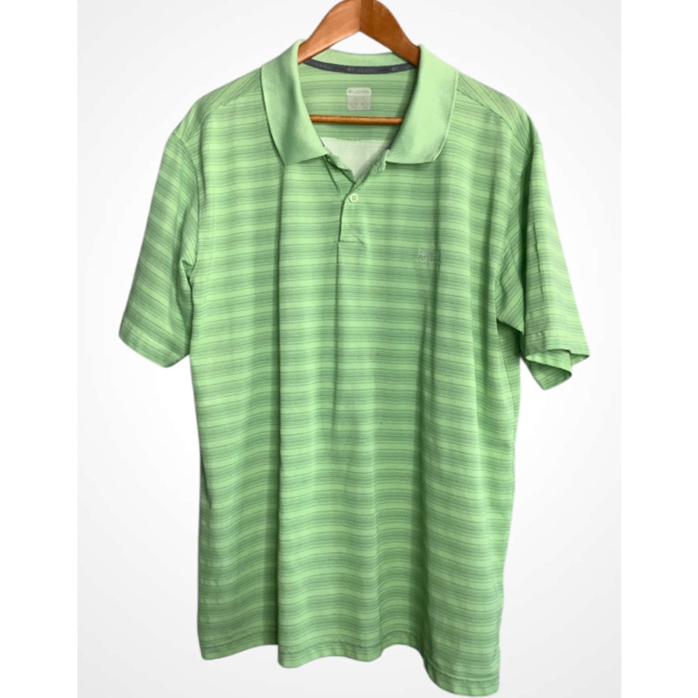 Columbia Light Green Striped Skiff Short Sleeve Sporty Polo Shirt XL